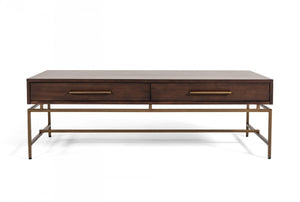 Homeroots Mid Century Modern Acacia And Brass Coffee Table   472138