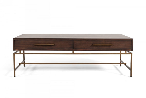 Homeroots Mid Century Modern Acacia And Brass Coffee Table   472138