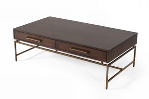 Homeroots Mid Century Modern Acacia And Brass Coffee Table   472138