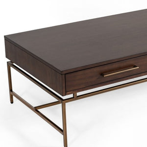 Homeroots Mid Century Modern Acacia And Brass Coffee Table   472138