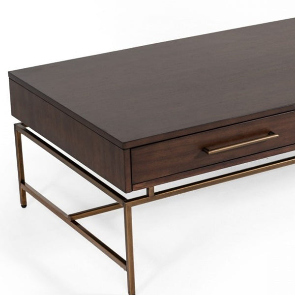 Homeroots Mid Century Modern Acacia And Brass Coffee Table   472138