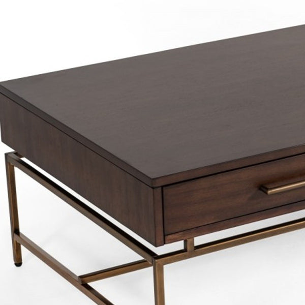 Homeroots Mid Century Modern Acacia And Brass Coffee Table   472138