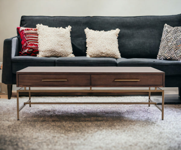 Homeroots Mid Century Modern Acacia And Brass Coffee Table   472138