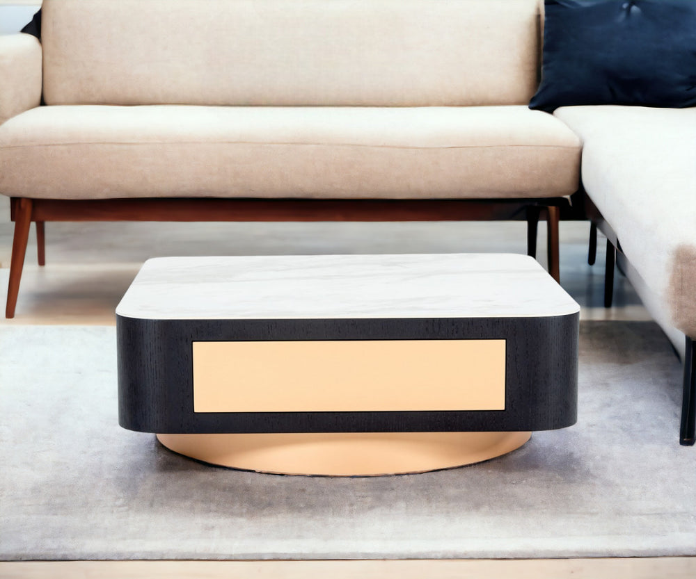 Homeroots Modern White Black And Rose Gold Coffee Table With One Drawer   472139