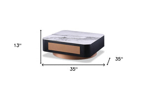 Homeroots Modern White Black And Rose Gold Coffee Table With One Drawer   472139