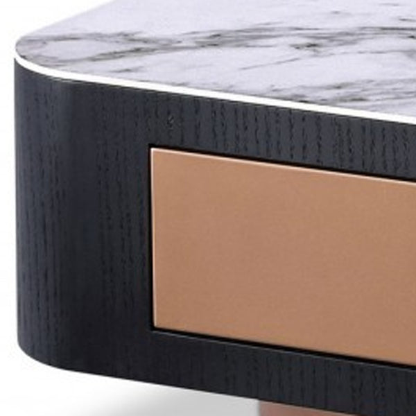 Homeroots Modern White Black And Rose Gold Coffee Table With One Drawer   472139