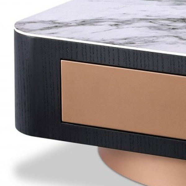 Homeroots Modern White Black And Rose Gold Coffee Table With One Drawer   472139
