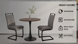 English Elm 31.5" Walnut Tulip Dining Table Set For 2-4 With Gray Pu Chairs - Modern, Stylish & Easy Assemble! W2189S00643