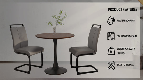 English Elm 31.5" Walnut Tulip Dining Table Set For 2-4 With Gray Pu Chairs - Modern, Stylish & Easy Assemble! W2189S00643