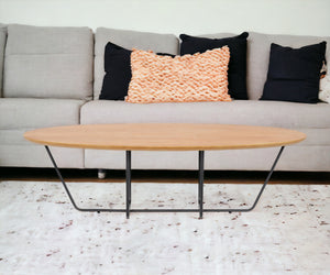 Homeroots Industrial Large Oak And Black Powder Metal Coffee Table   472141