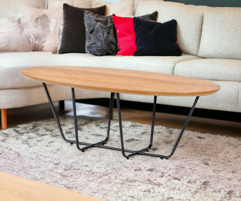 Homeroots Industrial Small Oak And Black Powder Metal Coffee Table   472142