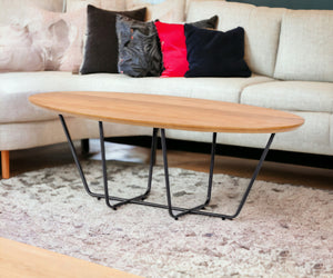 Homeroots Industrial Small Oak And Black Powder Metal Coffee Table   472142