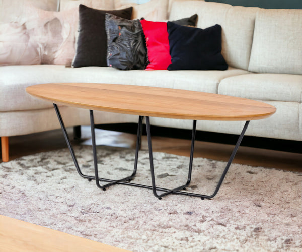 Homeroots Industrial Small Oak And Black Powder Metal Coffee Table   472142