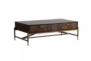 Homeroots Modern Dark Mango Acacia And Brass Coffee Table   472143