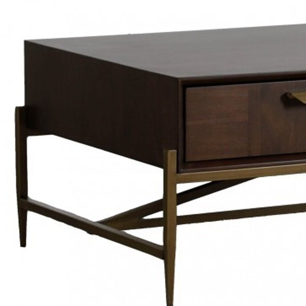 Homeroots Modern Dark Mango Acacia And Brass Coffee Table   472143