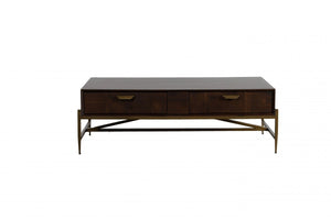 Homeroots Modern Dark Mango Acacia And Brass Coffee Table   472143