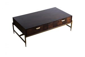 Homeroots Modern Dark Mango Acacia And Brass Coffee Table   472143