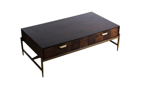Homeroots Modern Dark Mango Acacia And Brass Coffee Table   472143