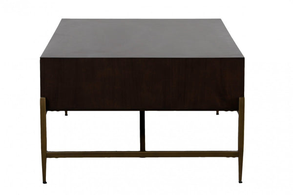 Homeroots Modern Dark Mango Acacia And Brass Coffee Table   472143
