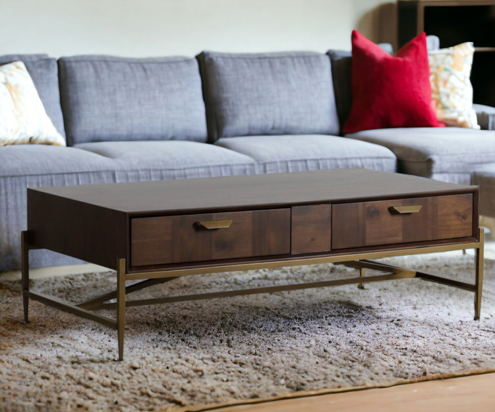 Homeroots Modern Dark Mango Acacia And Brass Coffee Table   472143