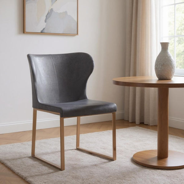 HomeRoots Gray Wing Back Upholstered Dining Chair - Elegant Gray Fabric & Gold Legs for Modern Spaces 472149
