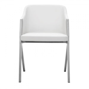 Homeroots Set Of Two White Faux Leather Modern Dining Chairs  Metal 472150