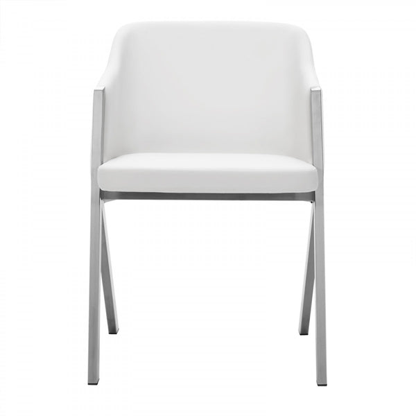 Homeroots Set Of Two White Faux Leather Modern Dining Chairs  Metal 472150