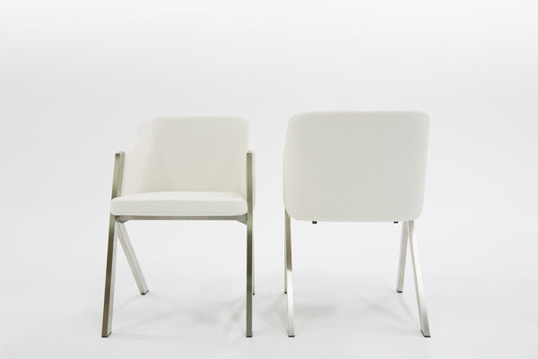 Homeroots Set Of Two White Faux Leather Modern Dining Chairs  Metal 472150