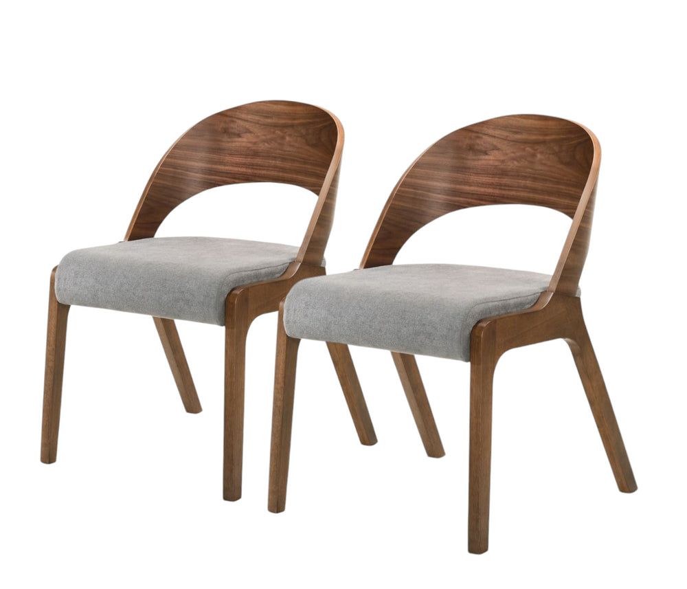 Homeroots Set Of Two Gray And Walnut Fabric And Wood Modern Dining Chairs   472152