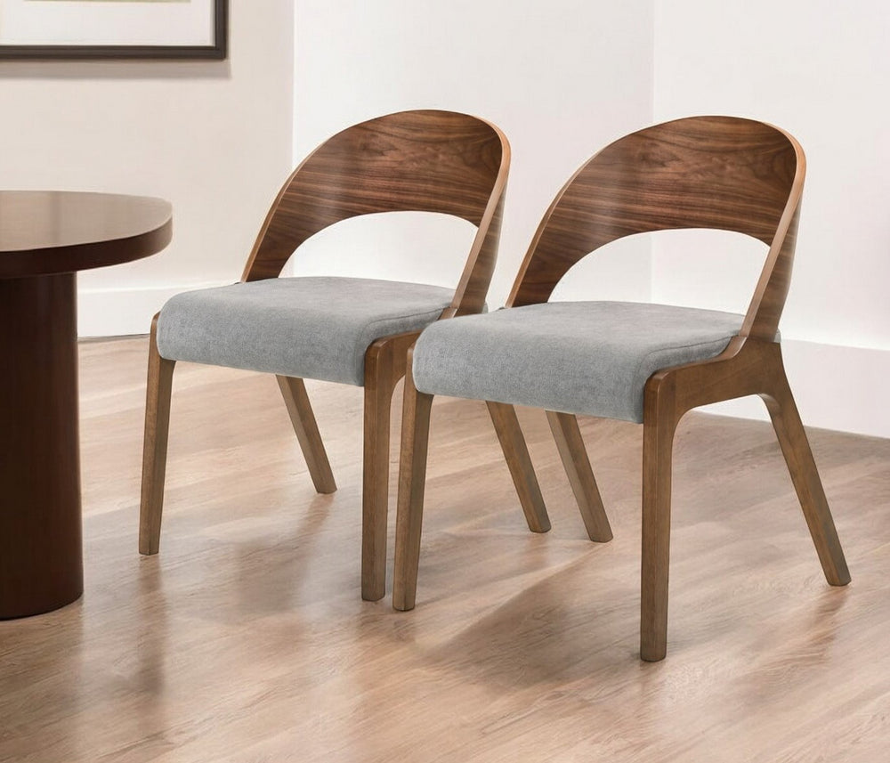 Homeroots Set Of Two Gray And Walnut Fabric And Wood Modern Dining Chairs   472152