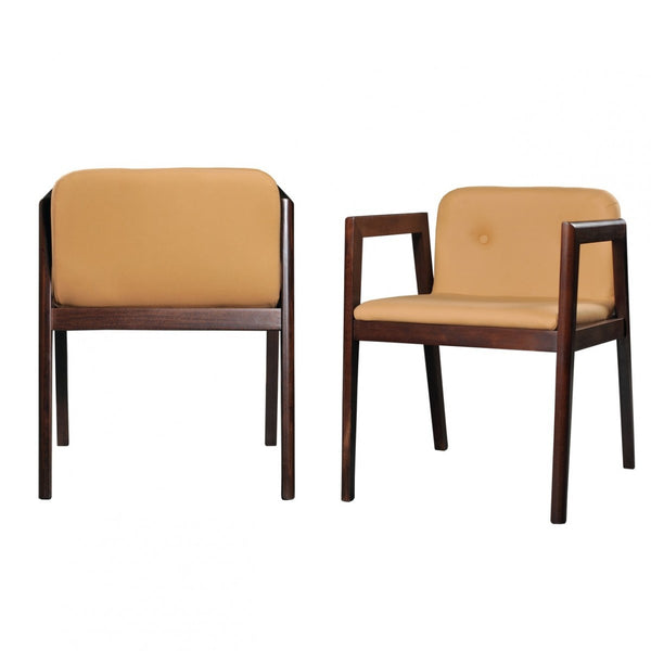 Homeroots Set Of Two Beige Modern Faux Leather Dining Chairs  Wood 472158