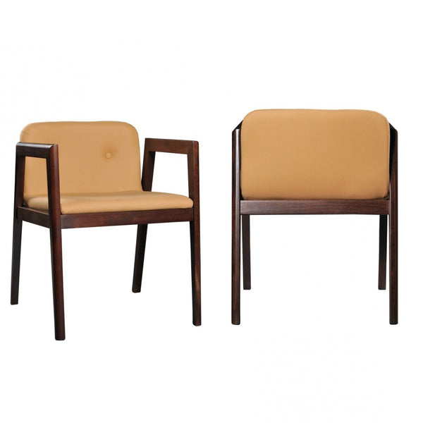 Homeroots Set Of Two Beige Modern Faux Leather Dining Chairs  Wood 472158
