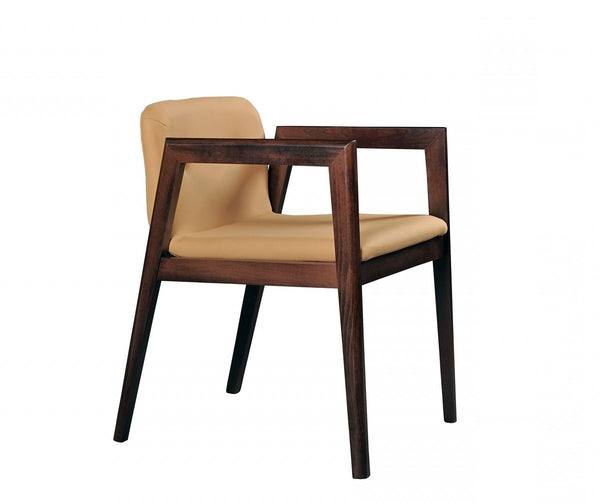 Homeroots Set Of Two Beige Modern Faux Leather Dining Chairs  Wood 472158