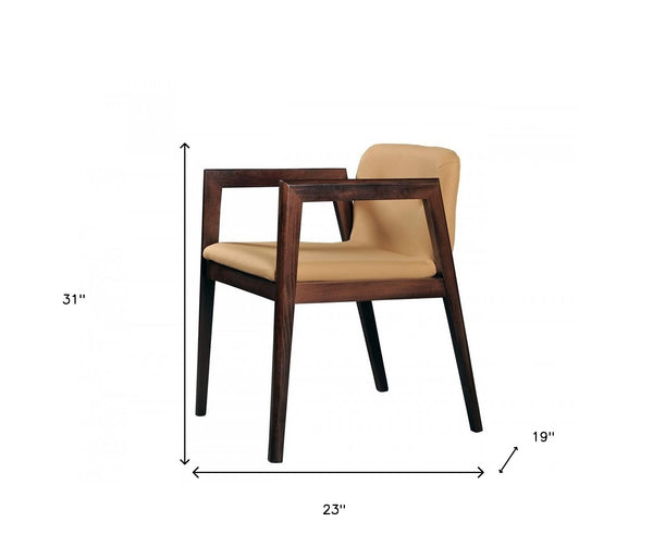 Homeroots Set Of Two Beige Modern Faux Leather Dining Chairs  Wood 472158