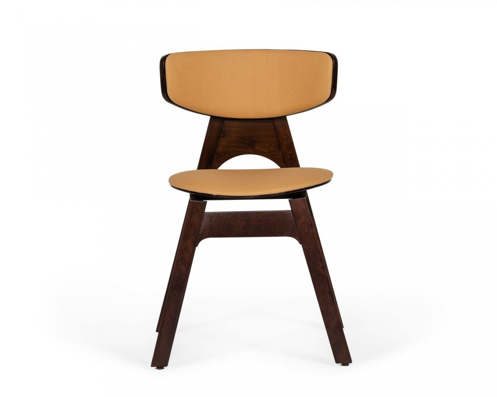 Homeroots Set Of Two Beige Faux Leather Modern Dining Chairs  Wood 472159