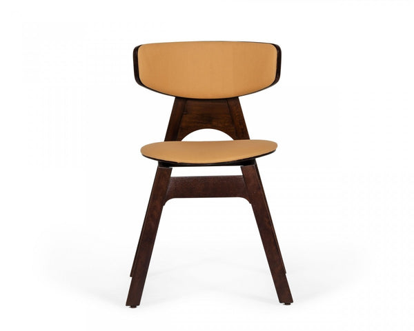 Homeroots Set Of Two Beige Faux Leather Modern Dining Chairs  Wood 472159