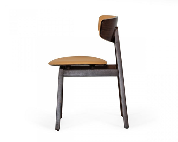 Homeroots Set Of Two Beige Faux Leather Modern Dining Chairs  Wood 472159