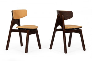 Homeroots Set Of Two Beige Faux Leather Modern Dining Chairs  Wood 472159