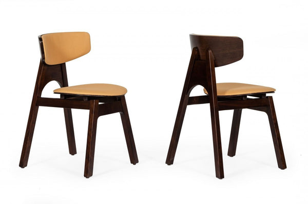 Homeroots Set Of Two Beige Faux Leather Modern Dining Chairs  Wood 472159