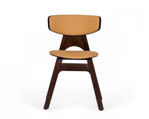 Homeroots Set Of Two Beige Faux Leather Modern Dining Chairs  Wood 472159