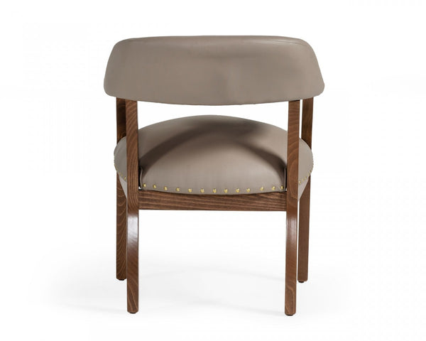Homeroots Taupe Nailhead Faux Leather Dining Arm Chair  Wood 472161
