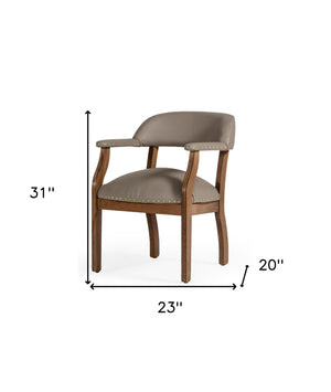 Homeroots Taupe Nailhead Faux Leather Dining Arm Chair  Wood 472161