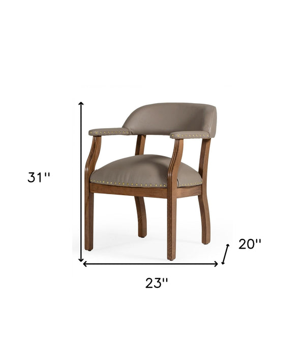 Homeroots Taupe Nailhead Faux Leather Dining Arm Chair  Wood 472161
