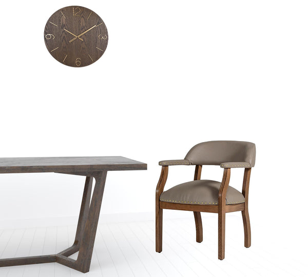 Homeroots Taupe Nailhead Faux Leather Dining Arm Chair  Wood 472161