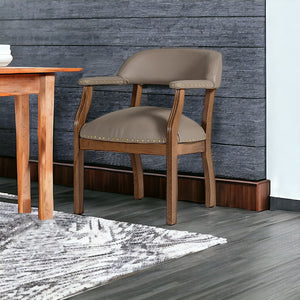 Homeroots Taupe Nailhead Faux Leather Dining Arm Chair  Wood 472161