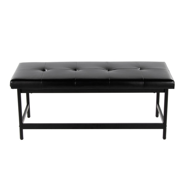 English Elm Bench Upholstered in Faux Leather with Powder Coated Frame for Bedroom or Entryway B202S02134