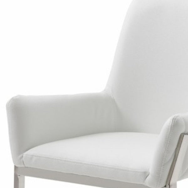 Homeroots White And Silver Upholstered Faux Leather Dining Arm Chair  Metal 472164