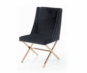 Homeroots Black Velvet And Rose Gold Nailhead Modern Dining Chair  Metal 472166