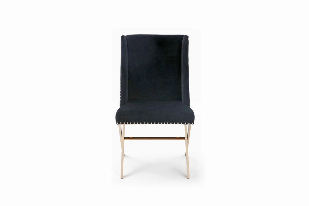 Homeroots Black Velvet And Rose Gold Nailhead Modern Dining Chair  Metal 472166