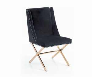 Homeroots Black Velvet And Rose Gold Nailhead Modern Dining Chair  Metal 472166